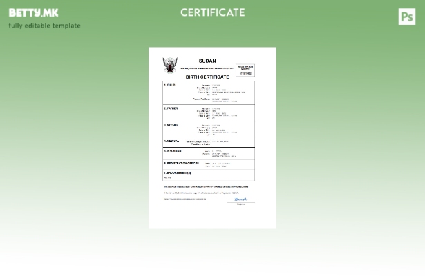 модерен стил Судански извод од матична книга на родени Шаблон за Word и PDF